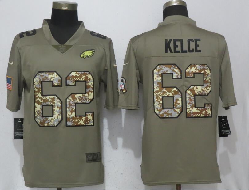 Men Philadelphia Eagles #62 Kelce Olive Camo Carson Salute to Service Nike Limited NFL Jerseys